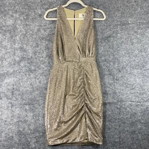 The Jetset Diaries Sequin Dress XS Gold Metallic Oasis Sleeveless Mini Party